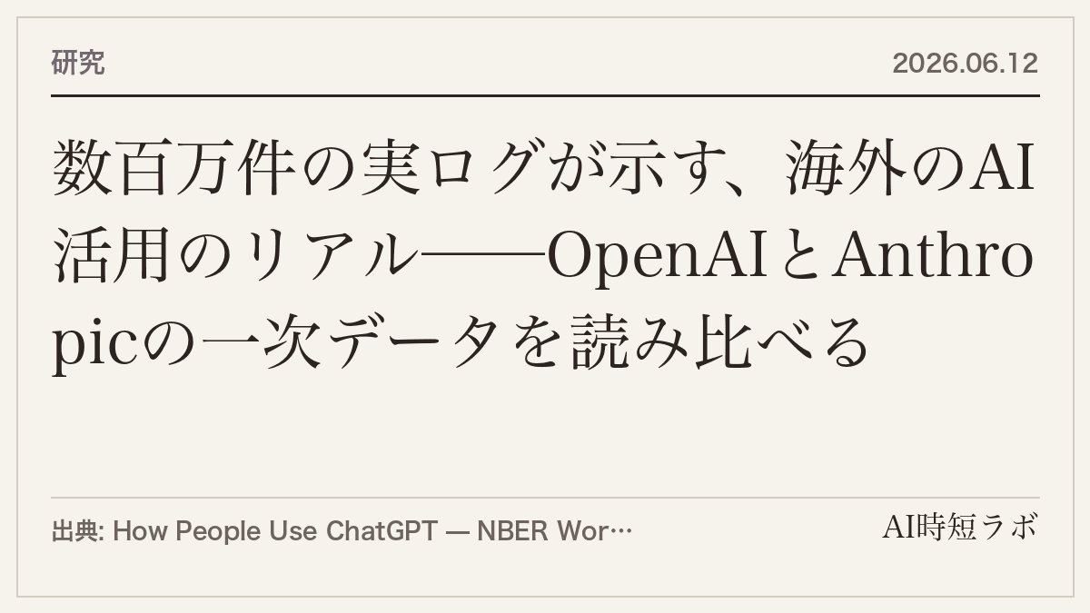 数百万件の実ログが示す、海外のAI活用のリアル──OpenAIとAnthropicの一次データを読み比べるの記事画像