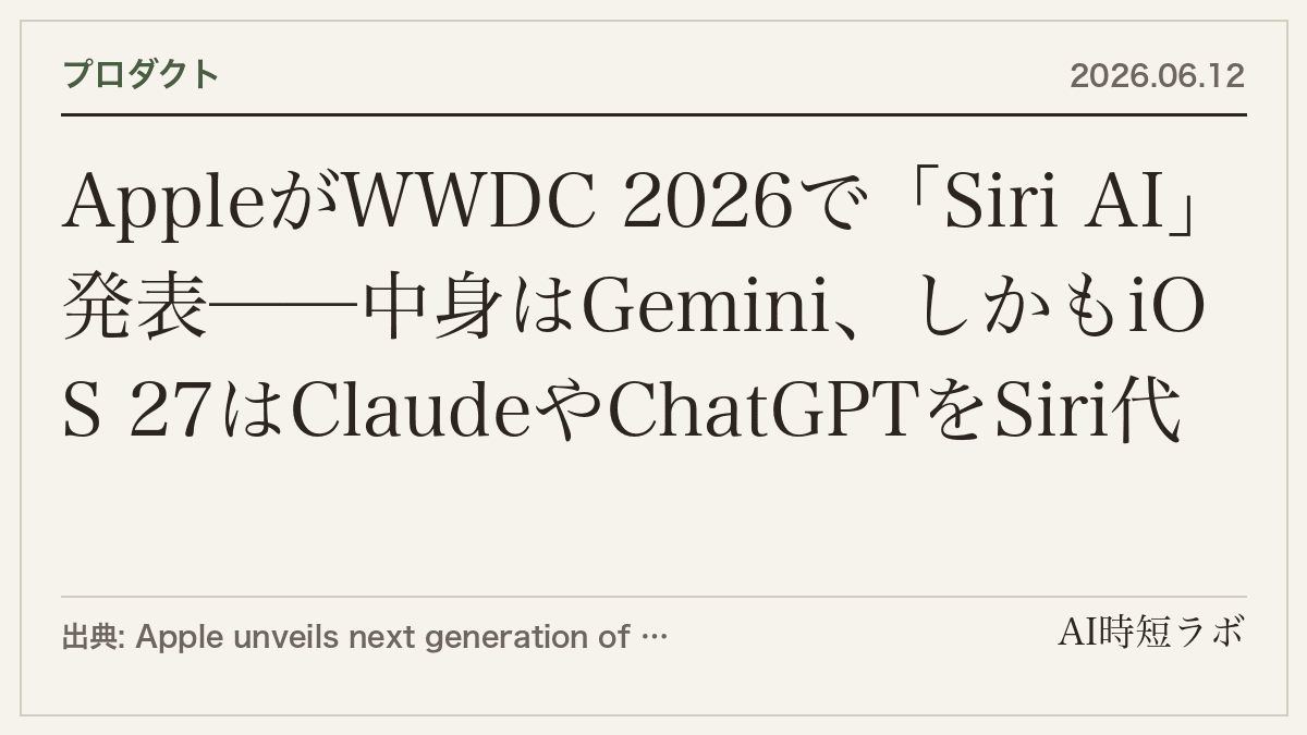 AppleがWWDC 2026で「Siri AI」発表──中身はGemini、しかもiOS 27はClaudeやChatGPTをSiri代わりに選べる