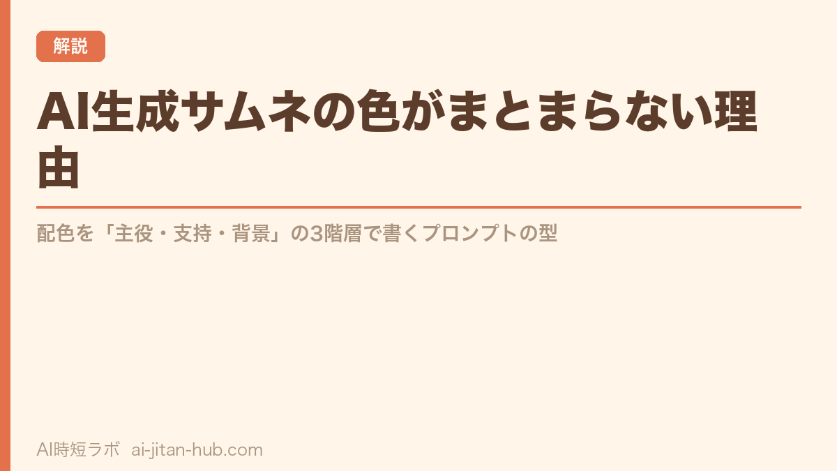 AI生成サムネの色がまとまらない理由──配色を「主役・支持・背景」の3階層で書くプロンプトの型の記事画像