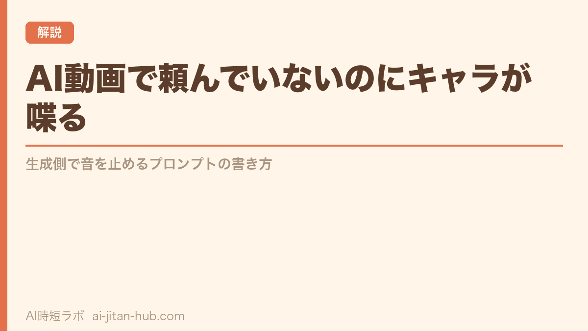AI動画で頼んでいないのにキャラが喋る──生成側で音を止めるプロンプトの書き方の記事画像