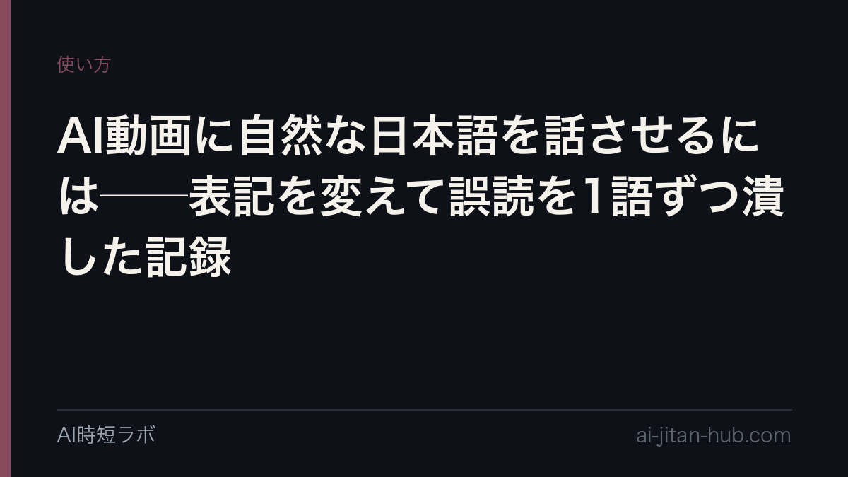 AI動画に自然な日本語を話させるには──表記を変えて誤読を1語ずつ潰した記録の記事画像