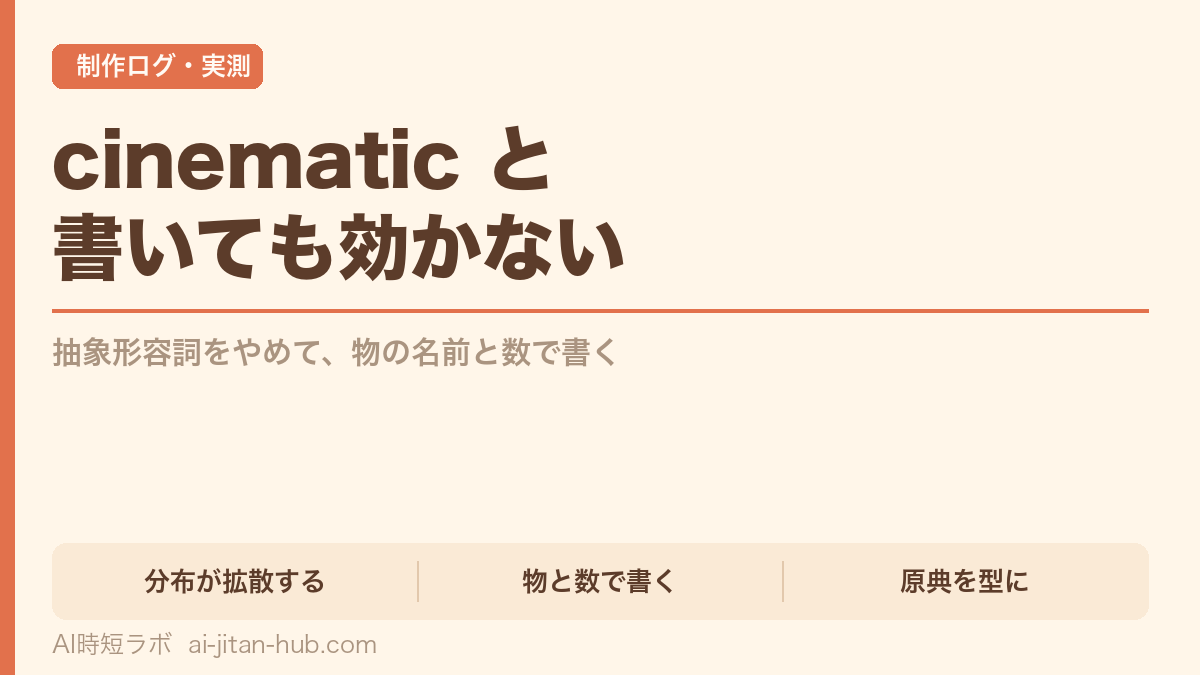 「cinematic」と書いても画は変わらない──動画生成AIプロンプトを物の名前と数で書き直すの記事画像