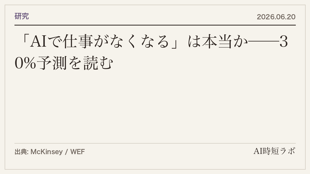 「AIで仕事がなくなる」は本当か──McKinseyの「30%が労働力減少を予測」を読み解くの記事画像