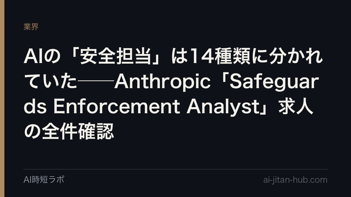 AIの「安全担当」は14種類に分かれていた──Anthropic「Safeguards Enforcement Analyst」求人の全件確認の記事画像
