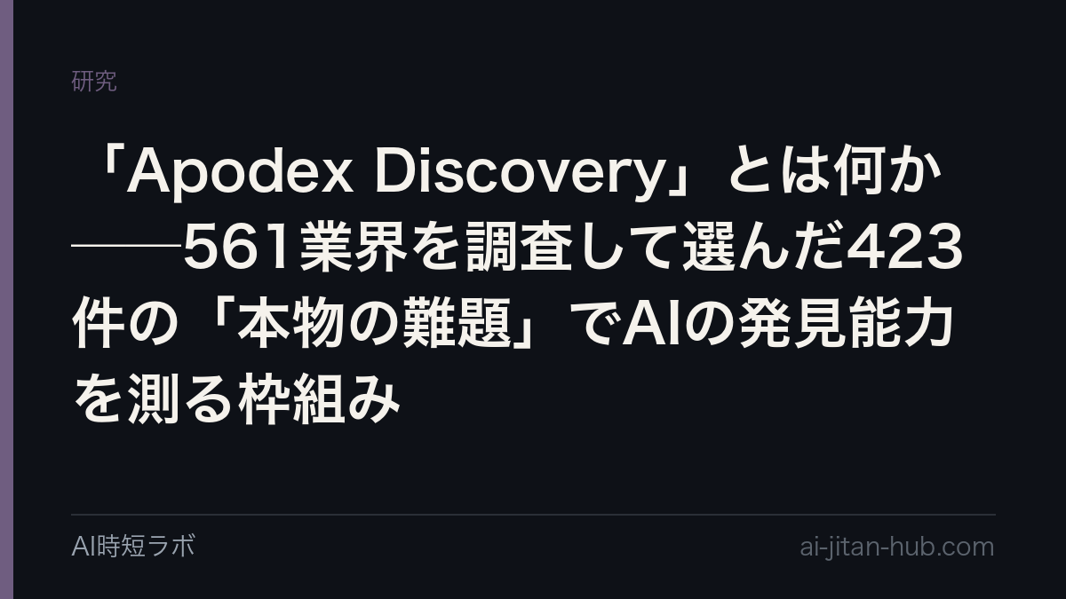 「Apodex Discovery」とは何か──561業界を調査して選んだ423件の「本物の難題」でAIの発見能力を測る枠組みの記事画像