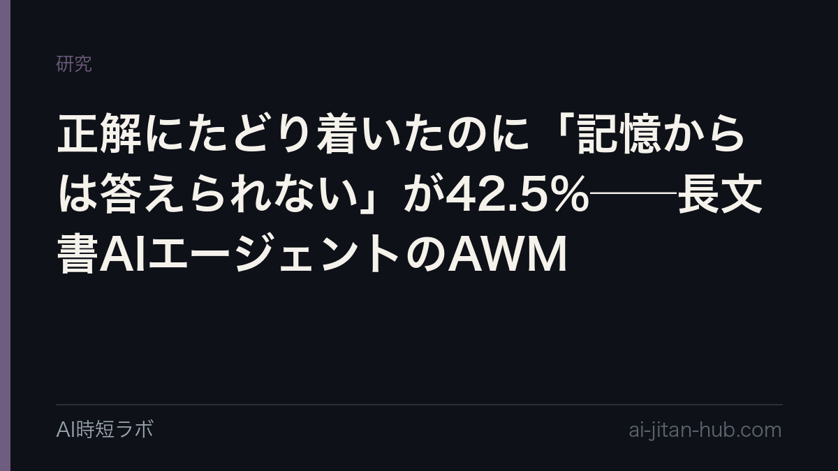 正解にたどり着いたのに「記憶からは答えられない」が42.5%──長文書AIエージェントのAWMの記事画像