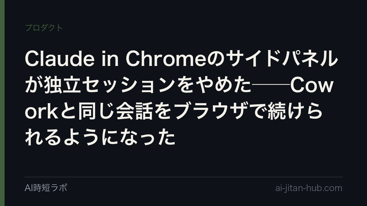 Claude in Chromeのサイドパネルが独立セッションをやめた──Coworkと同じ会話をブラウザで続けられるようになったの記事画像