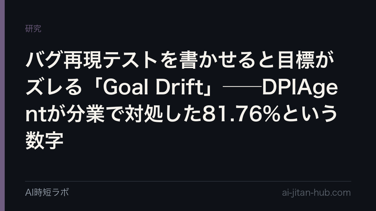 バグ再現テストを書かせると目標がズレる「Goal Drift」──DPIAgentが分業で対処した81.76%という数字の記事画像