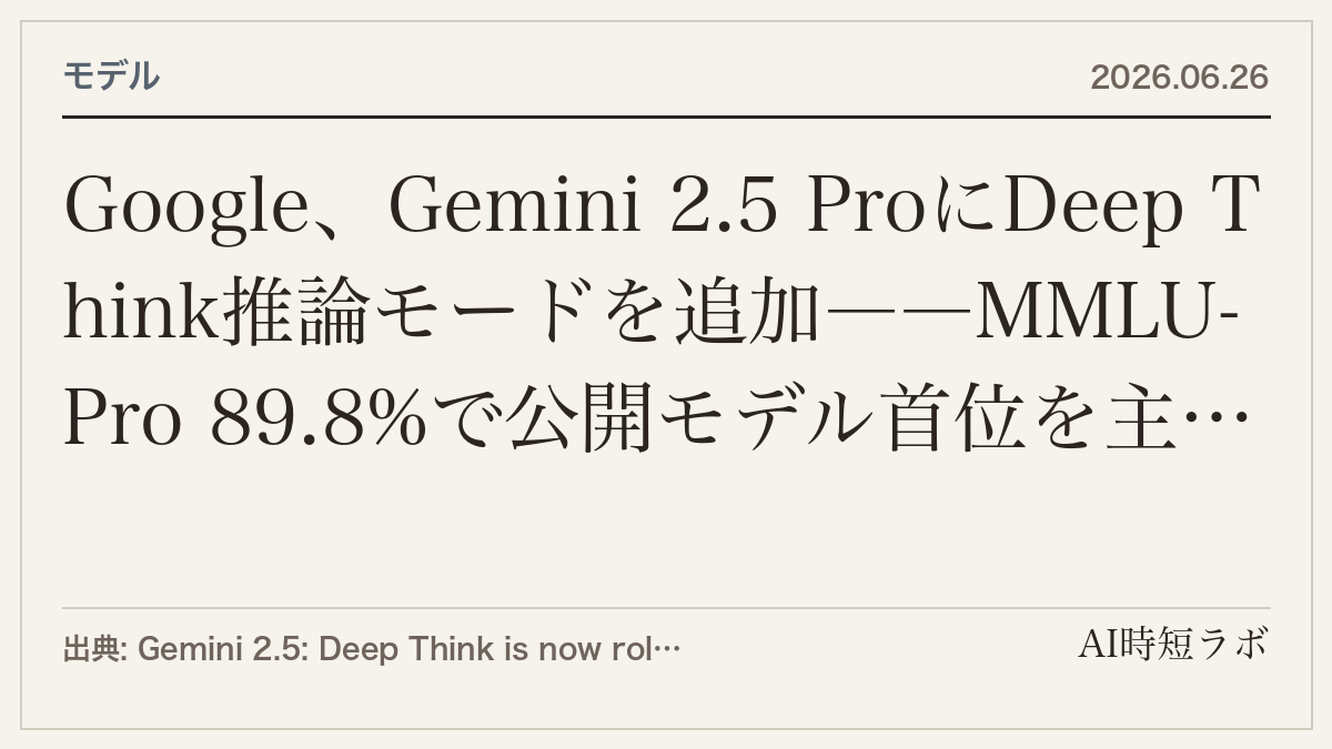 Google、Gemini 2.5 ProにDeep Think推論モードを追加――MMLU-Pro 89.8%で公開モデル首位を主張の記事画像