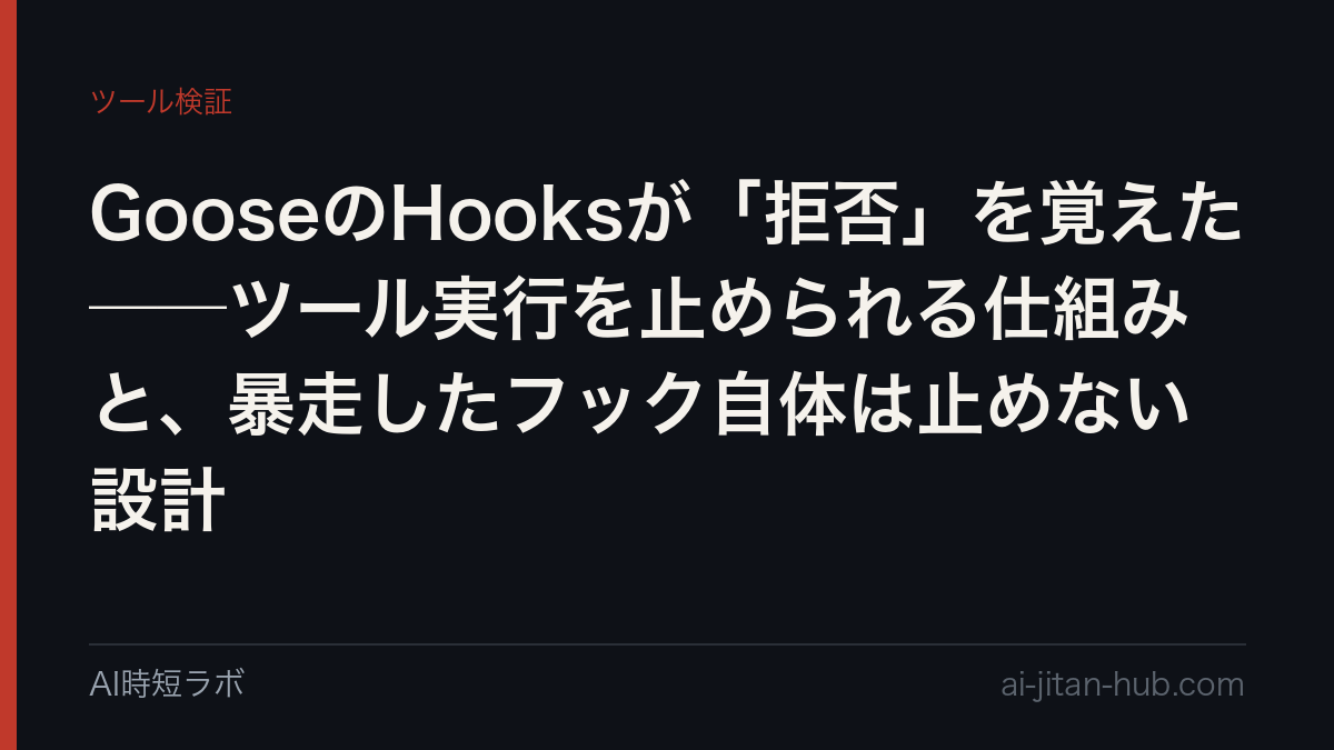 GooseのHooksが「拒否」を覚えた──ツール実行を止められる仕組みと、暴走したフック自体は止めない設計の記事画像