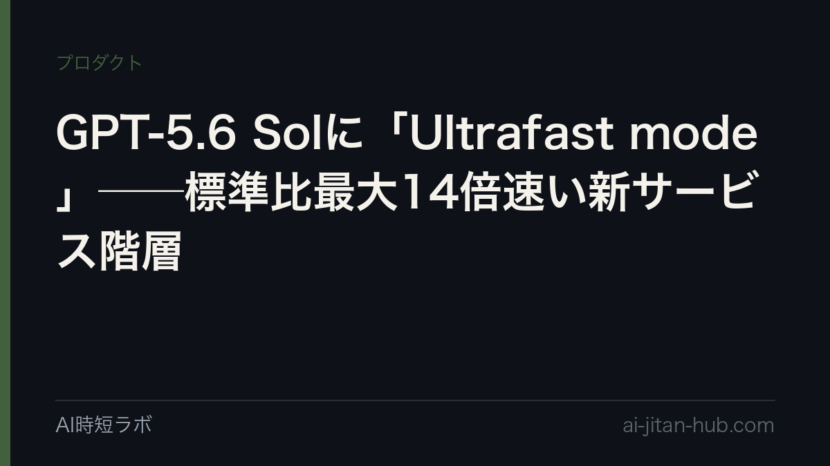 GPT-5.6 Solに「Ultrafast mode」──標準比最大14倍速い新サービス階層の記事画像
