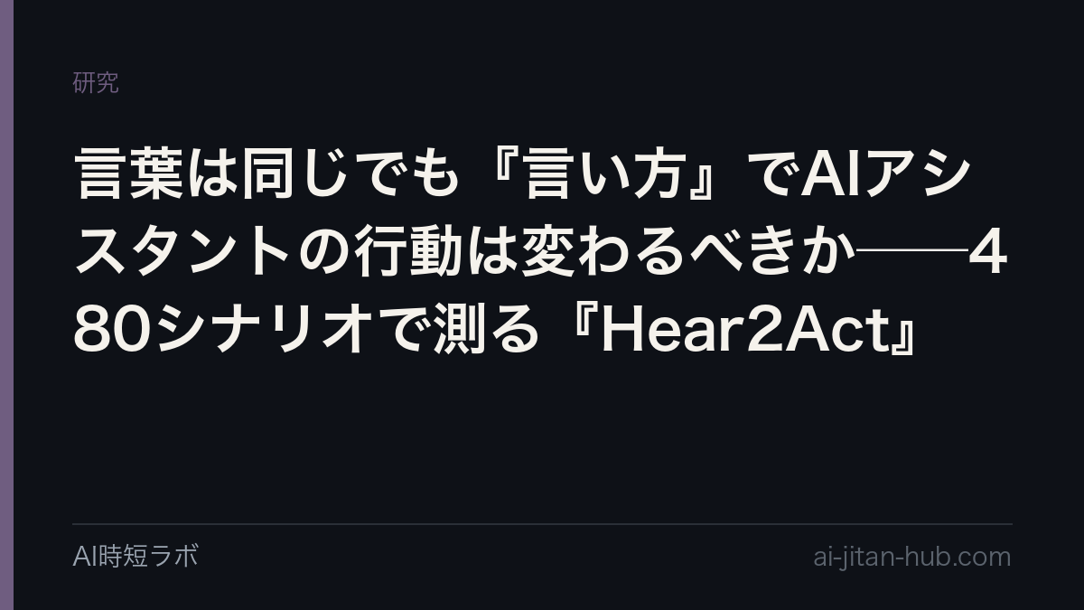 言葉は同じでも『言い方』でAIアシスタントの行動は変わるべきか──480シナリオで測る『Hear2Act』