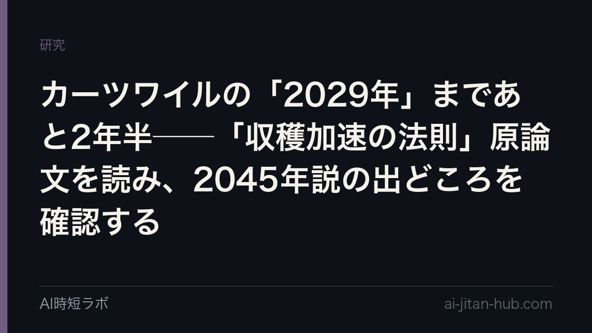 カーツワイルの「2029年」まであと2年半──「収穫加速の法則」原論文を読み、2045年説の出どころを確認するの記事画像