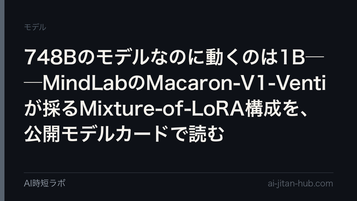 748Bのモデルなのに動くのは1B──MindLabのMacaron-V1-Ventiが採るMixture-of-LoRA構成を、公開モデルカードで読む