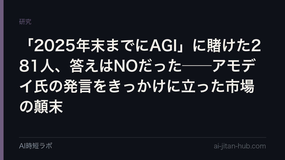 「2025年末までにAGI」に賭けた281人、答えはNOだった──アモデイ氏の発言をきっかけに立った市場の顛末の記事画像