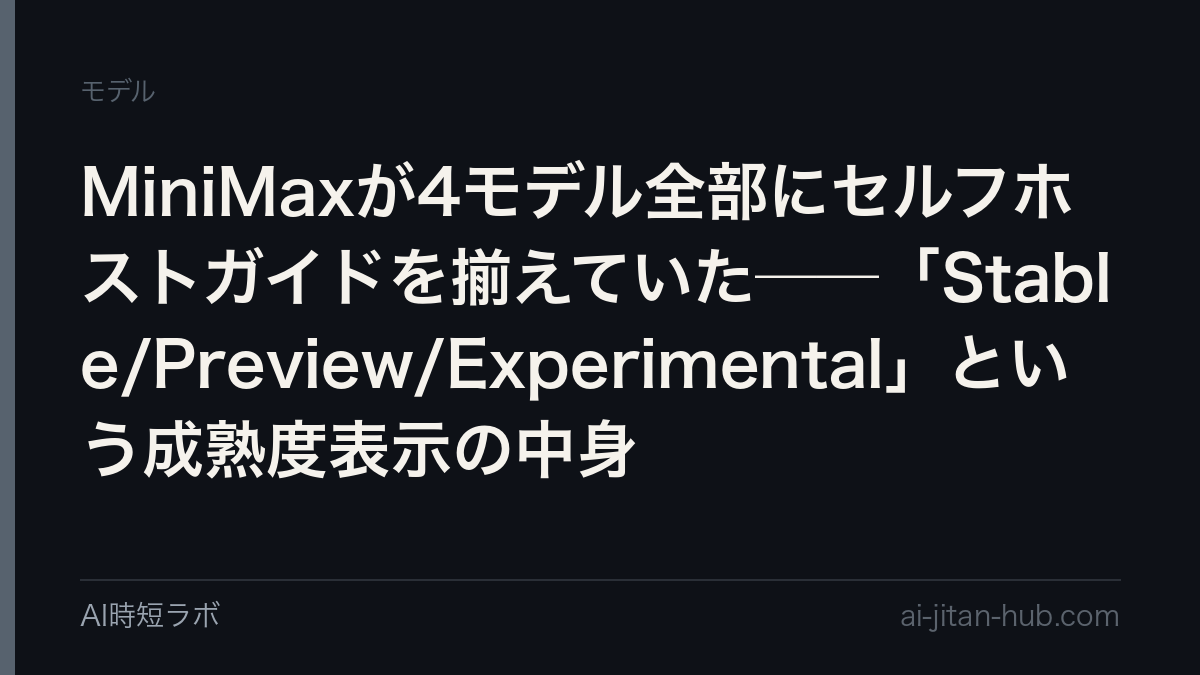MiniMaxが4モデル全部にセルフホストガイドを揃えていた──「Stable/Preview/Experimental」という成熟度表示の中身の記事画像