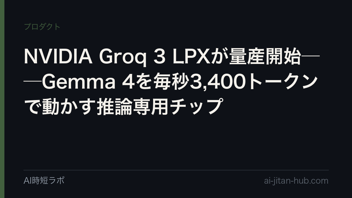NVIDIA Groq 3 LPXが量産開始──Gemma 4を毎秒3,400トークンで動かす推論専用チップの記事画像