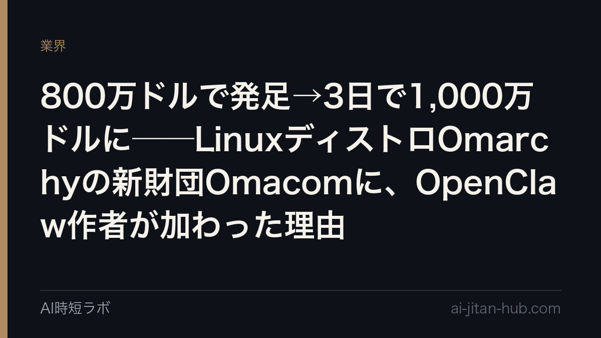 800万ドルで発足→3日で1,000万ドルに──LinuxディストロOmarchyの新財団Omacomに、OpenClaw作者が加わった理由の記事画像