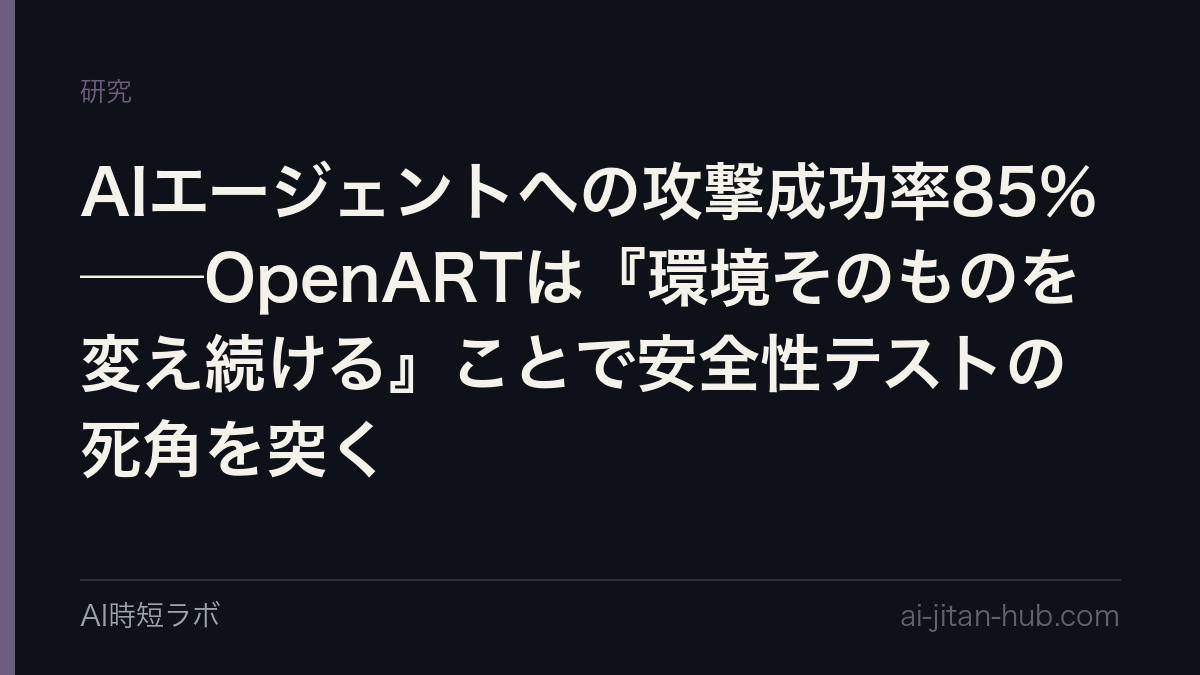 AIエージェントへの攻撃成功率85%──OpenARTは『環境そのものを変え続ける』ことで安全性テストの死角を突く
