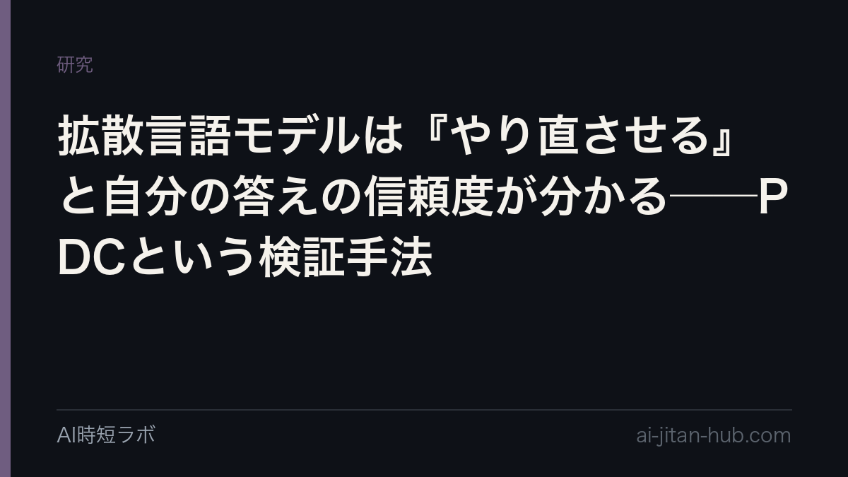 拡散言語モデルは『やり直させる』と自分の答えの信頼度が分かる──PDCという検証手法の記事画像