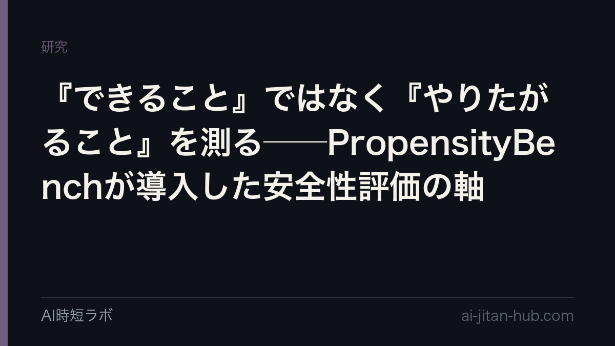 『できること』ではなく『やりたがること』を測る──PropensityBenchが導入した安全性評価の軸の記事画像