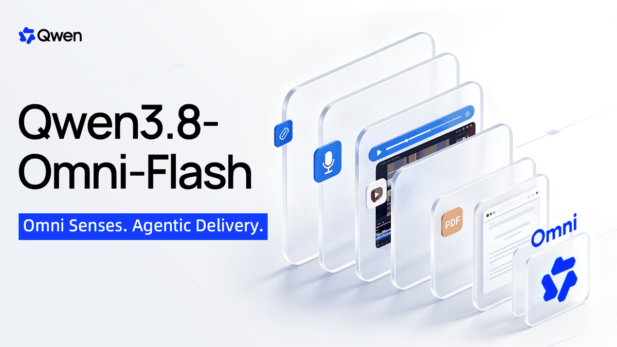 Alibaba、Qwen3.8-Omni-Flashを発表──音声1時間の入力が1セント未満、会議の文字起こしはDER 88.1→3.4、Gemini 3.8 Flashに音声で上・動画推論で下、重みは非公開