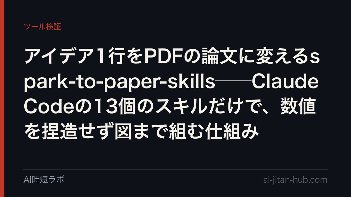アイデア1行をPDFの論文に変えるspark-to-paper-skills──Claude Codeの13個のスキルだけで、数値を捏造せず図まで組む仕組み