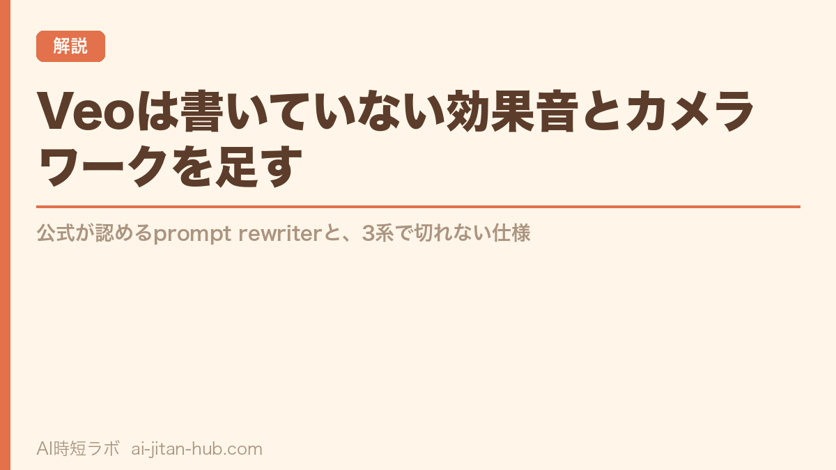 Veoは書いていない効果音とカメラワークを足す──公式が認めるprompt rewriterと、3系で切れない仕様の記事画像