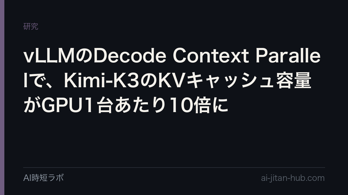 vLLMのDecode Context Parallelで、Kimi-K3のKVキャッシュ容量がGPU1台あたり10倍に