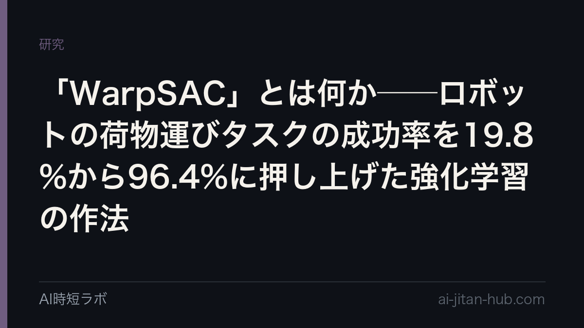 「WarpSAC」とは何か──ロボットの荷物運びタスクの成功率を19.8%から96.4%に押し上げた強化学習の作法の記事画像