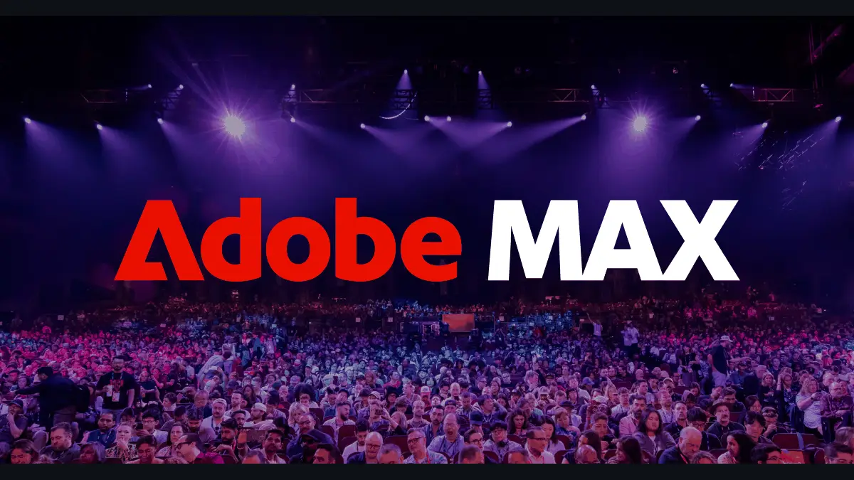 Adobe MAXの公式ロゴと、暗い会場で光る照明・客席を映したAdobe公式OGP画像