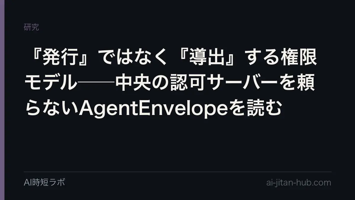 『発行』ではなく『導出』する権限モデル──中央の認可サーバーを頼らないAgentEnvelopeを読むの記事画像