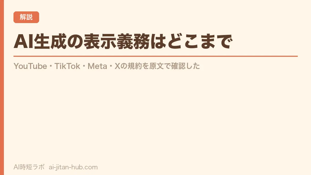 AI生成の表示義務はどこまで──YouTube・TikTok・Meta・Xの規約を原文で確認した