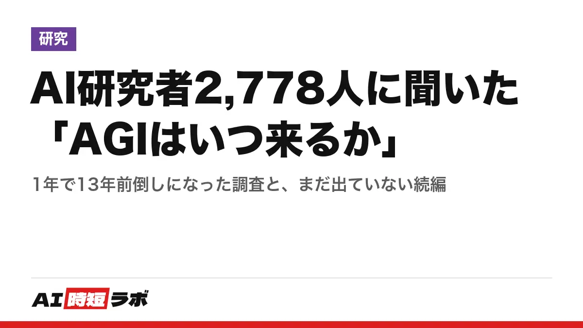 AI研究者2,778人に聞いた「AGIはいつ来るか」──1年で13年前倒しになった調査と、まだ出ていない続編の記事画像