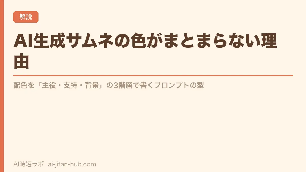 AI生成サムネの色がまとまらない理由──配色を「主役・支持・背景」の3階層で書くプロンプトの型の記事画像