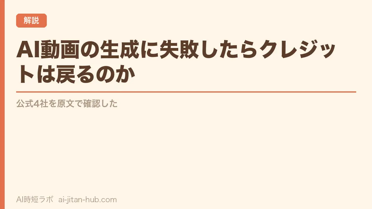AI動画の生成に失敗したらクレジットは戻るのか──公式5社を原文で確認したの記事画像