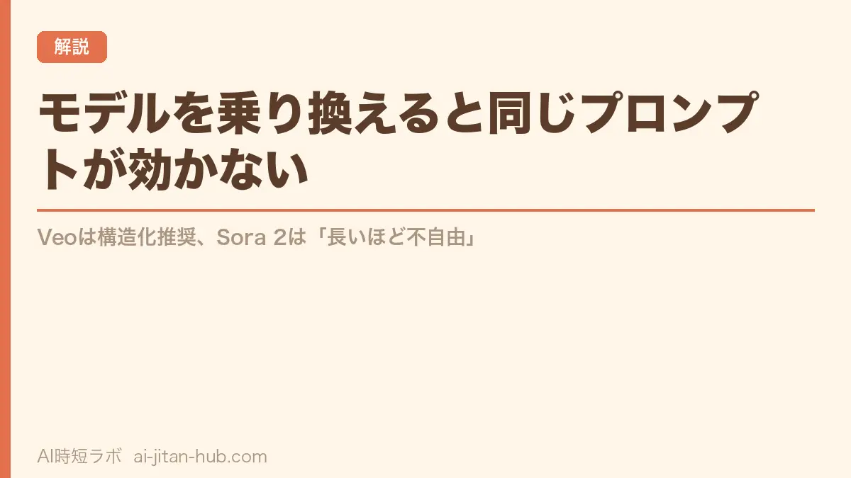モデルを乗り換えると同じプロンプトが効かない──Veoは構造化推奨、Sora 2は「長いほど不自由」