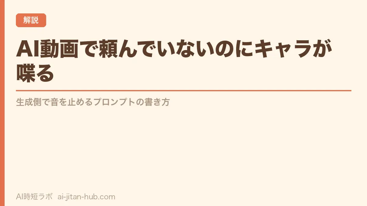 AI動画で頼んでいないのにキャラが喋る──生成側で音を止めるプロンプトの書き方の記事画像