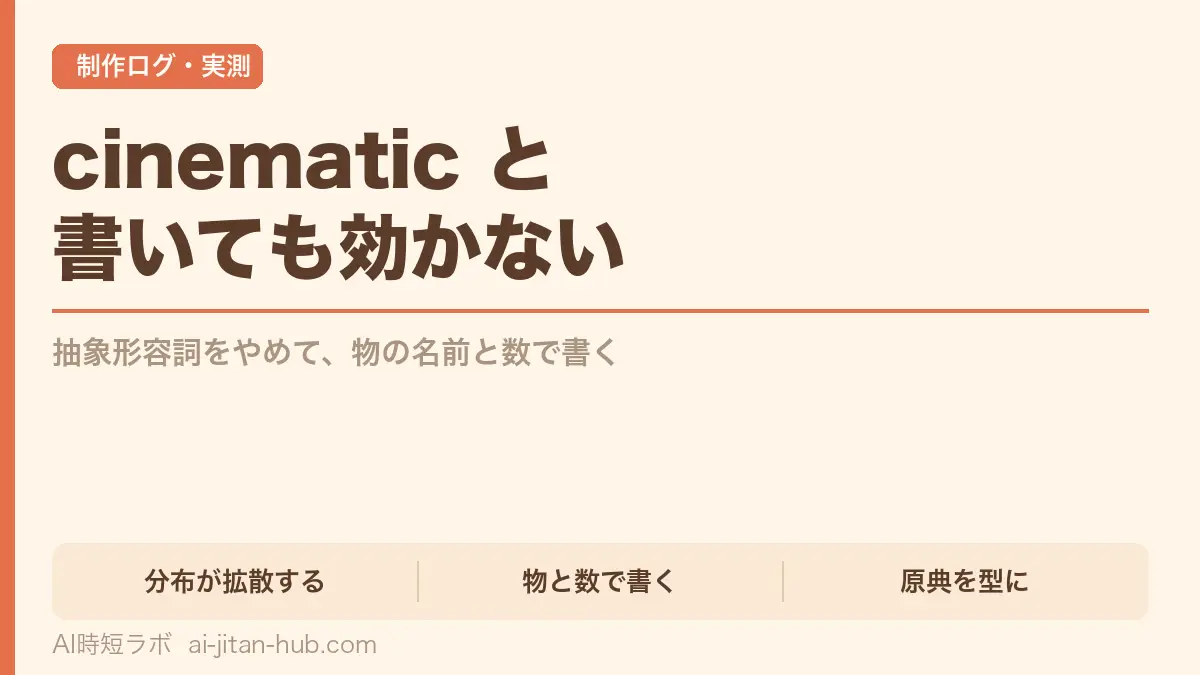 「cinematic」と書いても画は変わらない──動画生成AIプロンプトを物の名前と数で書き直すの記事画像