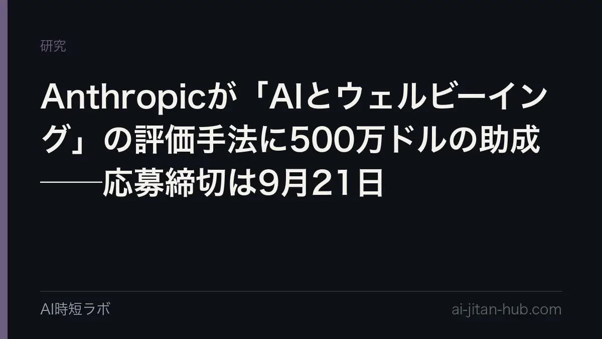 Anthropicが「AIとウェルビーイング」の評価手法に500万ドルの助成──応募締切は9月21日の記事画像