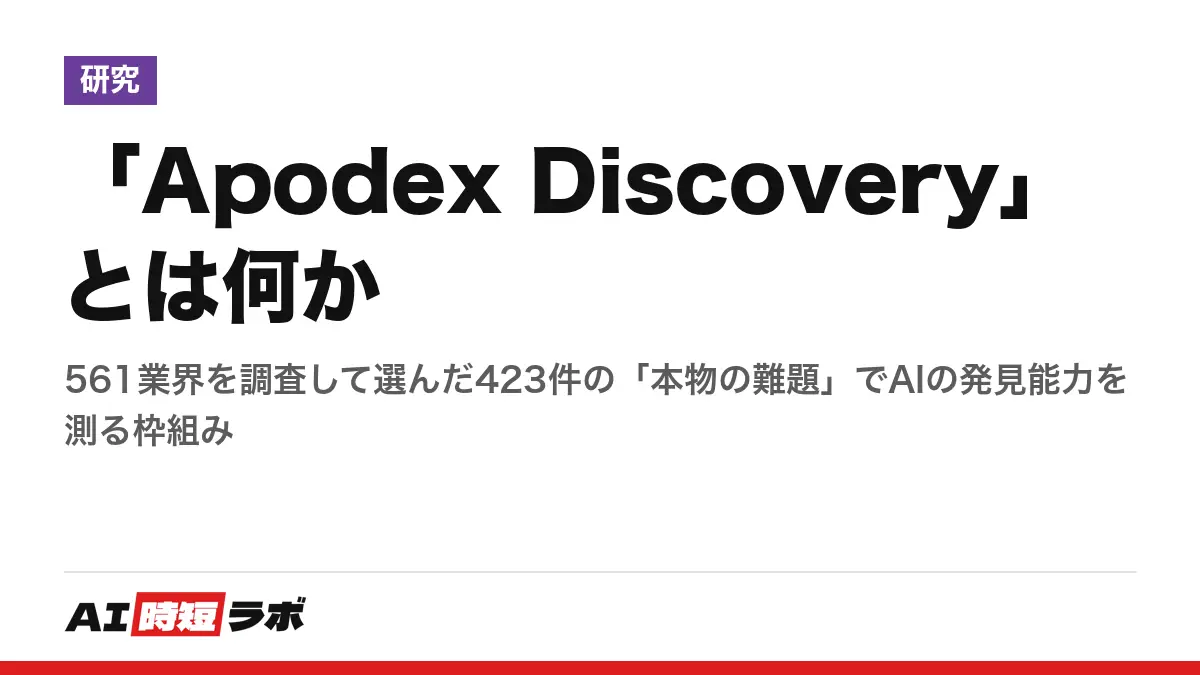 「Apodex Discovery」とは何か──561業界を調査して選んだ423件の「本物の難題」でAIの発見能力を測る枠組みの記事画像