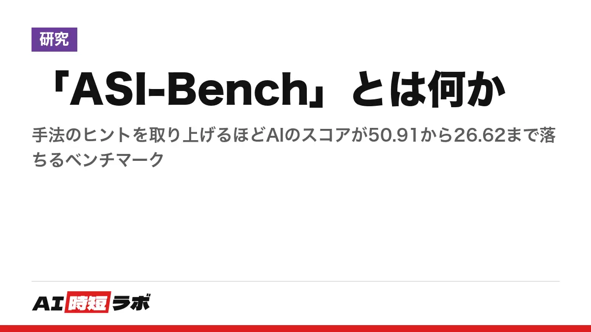 「ASI-Bench」とは何か──手法のヒントを取り上げるほどAIのスコアが50.91から26.62まで落ちるベンチマークの記事画像