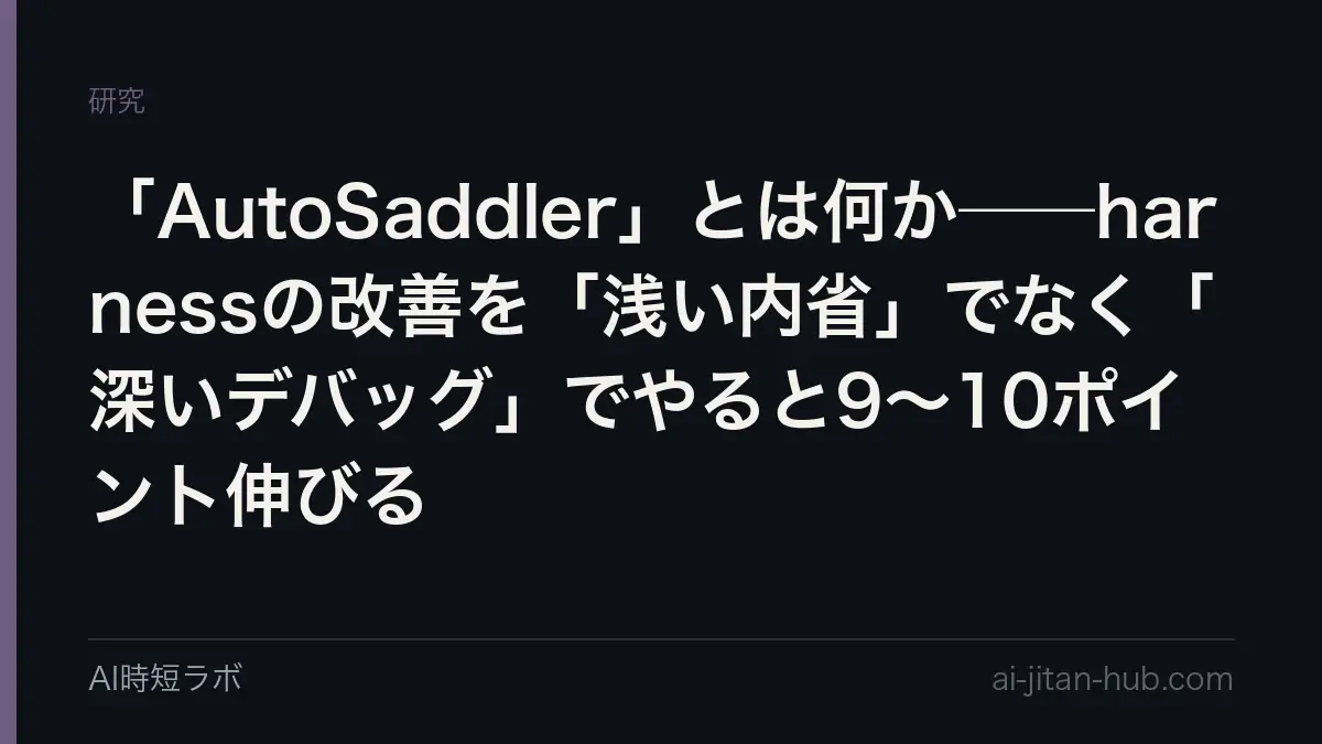「AutoSaddler」とは何か──harnessの改善を「浅い内省」でなく「深いデバッグ」でやると9〜10ポイント伸びるの記事画像