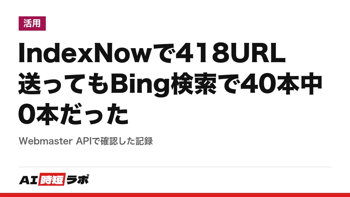IndexNowで418URL送ってもBing検索で40本中0本だった──Webmaster APIで確認した記録の記事画像