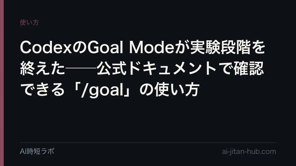 CodexのGoal Modeが実験段階を終えた──公式ドキュメントで確認できる「/goal」の使い方の記事画像