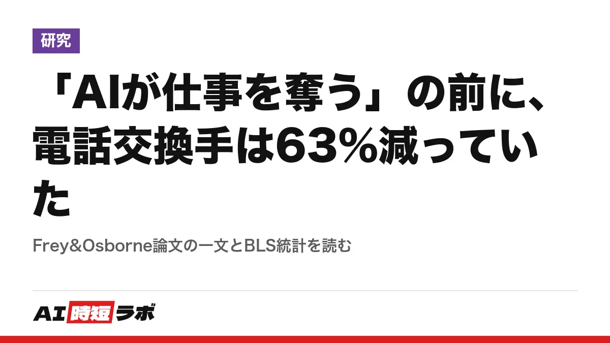 「AIが仕事を奪う」の前に、電話交換手は63%減っていた──Frey&Osborne論文の一文とBLS統計を読む