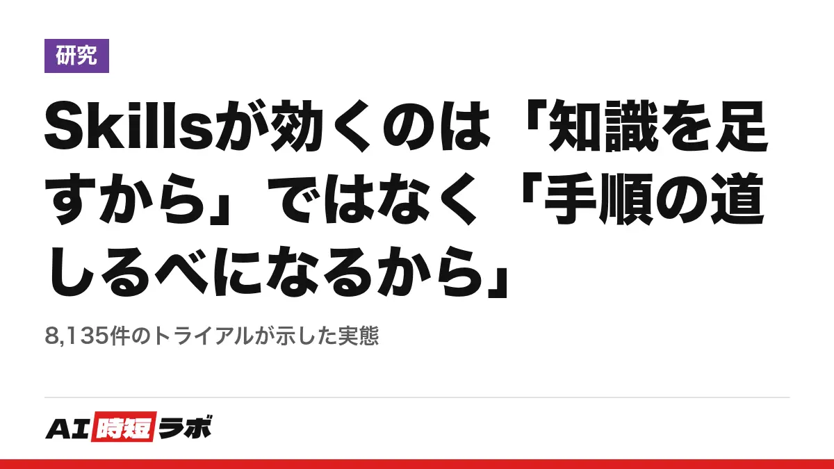 Skillsが効くのは「知識を足すから」ではなく「手順の道しるべになるから」──8,135件のトライアルが示した実態の記事画像