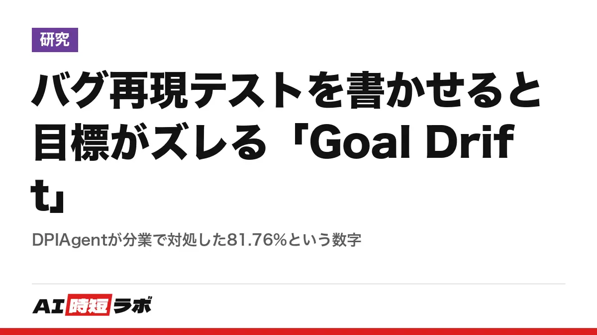 バグ再現テストを書かせると目標がズレる「Goal Drift」──DPIAgentが分業で対処した81.76%という数字の記事画像