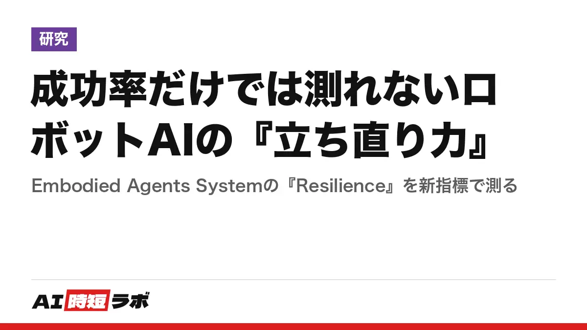 成功率だけでは測れないロボットAIの『立ち直り力』──Embodied Agents Systemの『Resilience』を新指標で測るの記事画像