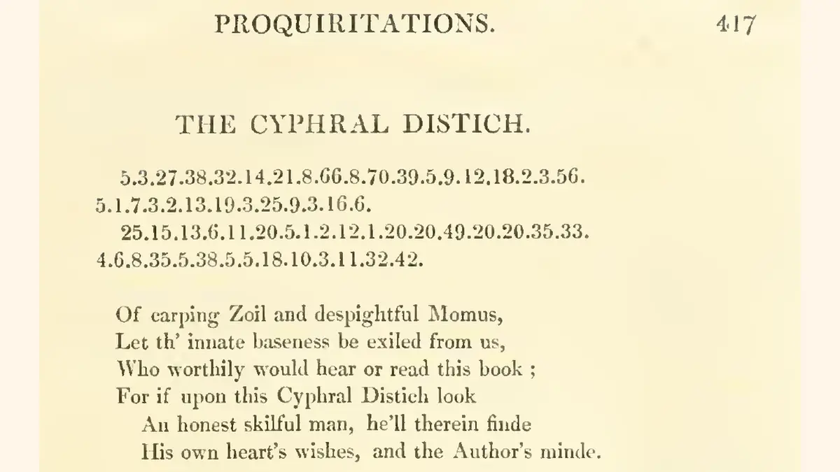 1834年版アーカート全集417ページ「THE CYPHRAL DISTICH」の数字列